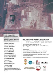 Locandina della mostra Incisioni per Olevano ed Installazioni nel borgo, con l'artista Franco Nuti